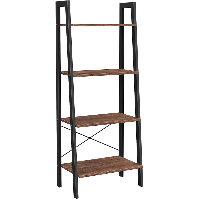 VASAGLE Ladder Shelf, 4-Tier Bookshelf, Storage Rack, Bookcase with Steel Frame, for Living Room, Home Office, Kitchen, Bedroom, Industrial Style, Hazelnut Brown and Black ULLS044B03