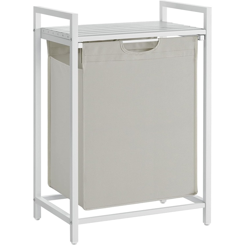 VASAGLE Laundry Hamper, Laundry Basket, Laundry Sorter with Pull-Out and Removable Laundry Bag, Shelf, Metal Frame, 17.2 Gallons (65L), 19.7 x 13 x 28.4 Inches, White UBLH101W01