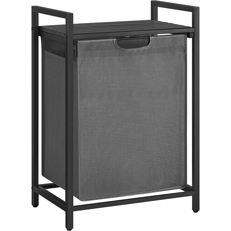 VASAGLE Laundry Hamper, Laundry Basket, Laundry Sorter, with Pull-Out and Removable Laundry Bags, Shelf, Metal Frame, 17.2 Gallons (65L), 19.7 x 13 x 28.4 Inches, Black and Gray UBLH101G01