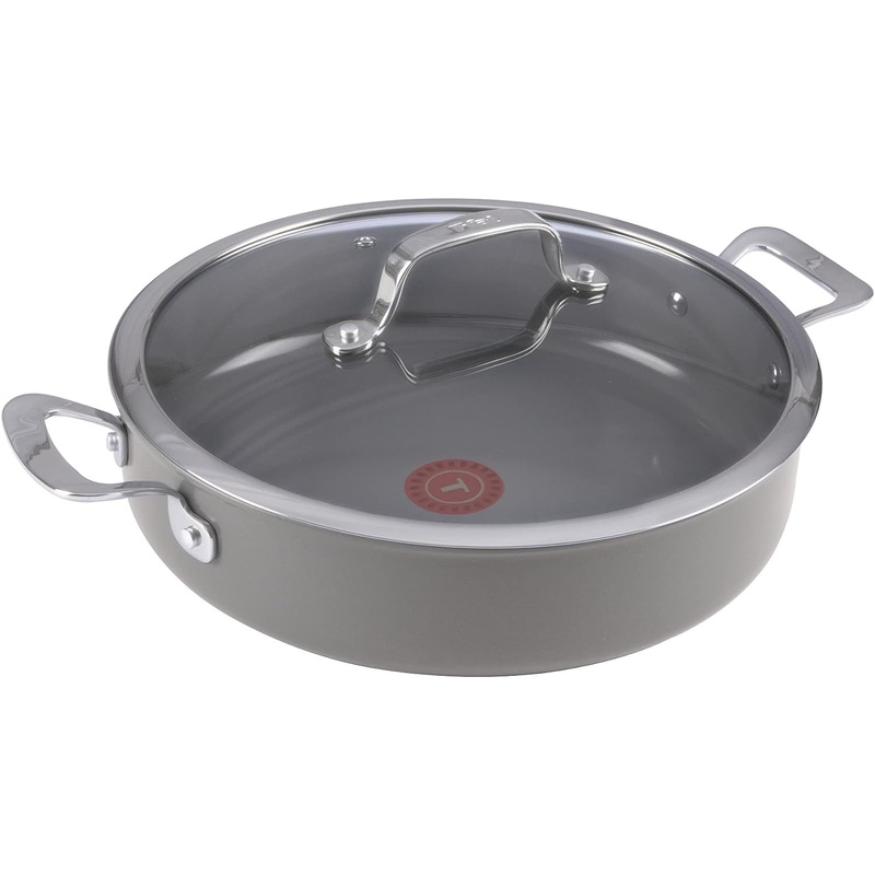 T-fal Ceramic Excellence Reserve Ceramic Nonstick Universal Pan 5.5 Quart Induction Oven Broiler Safe 500F Cookware, Pots and Pans Grey