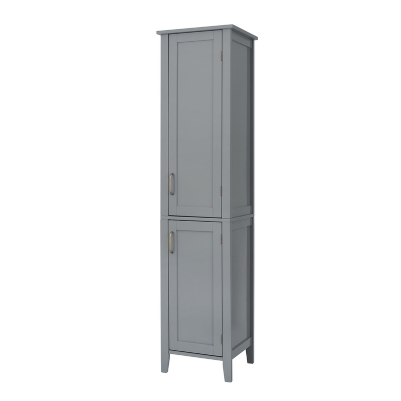 Teamson Home Mercer Mid Century Modern Bathroom Linen Tower Storage with Two Doors, Gray