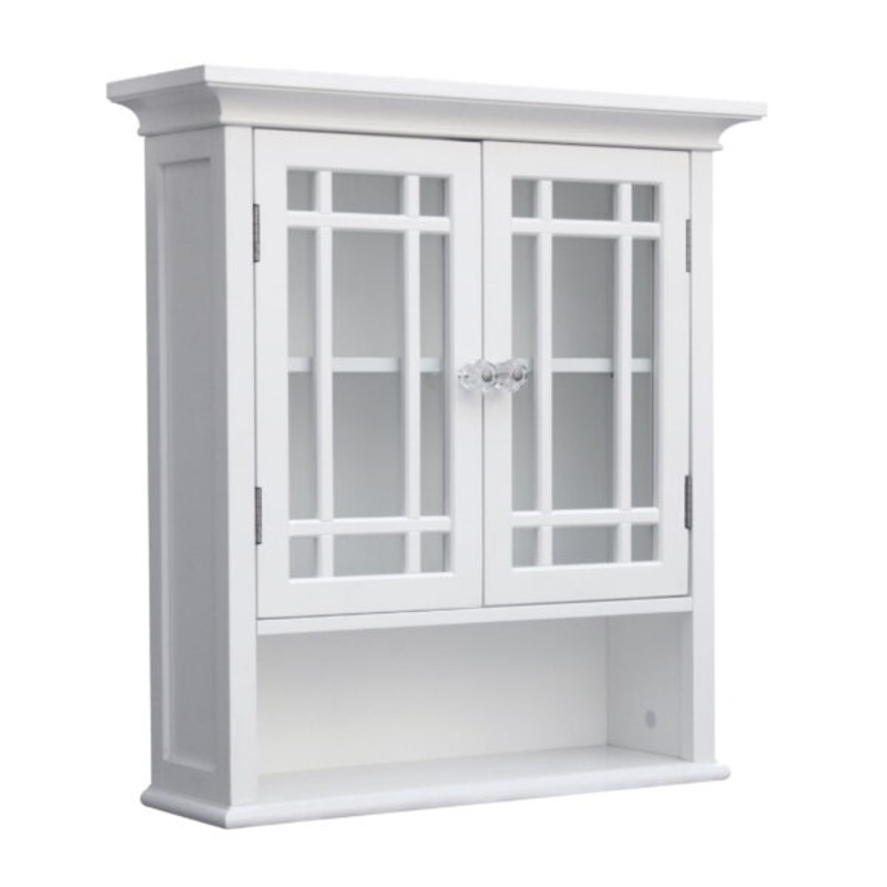 Teamson Home Neal Removable Wooden Wall Cabinet with 2 Glass Doors, White