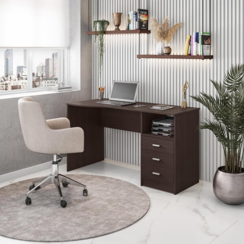 Techni Mobili Classic Computer Desk with Multiple Drawers, Wenge