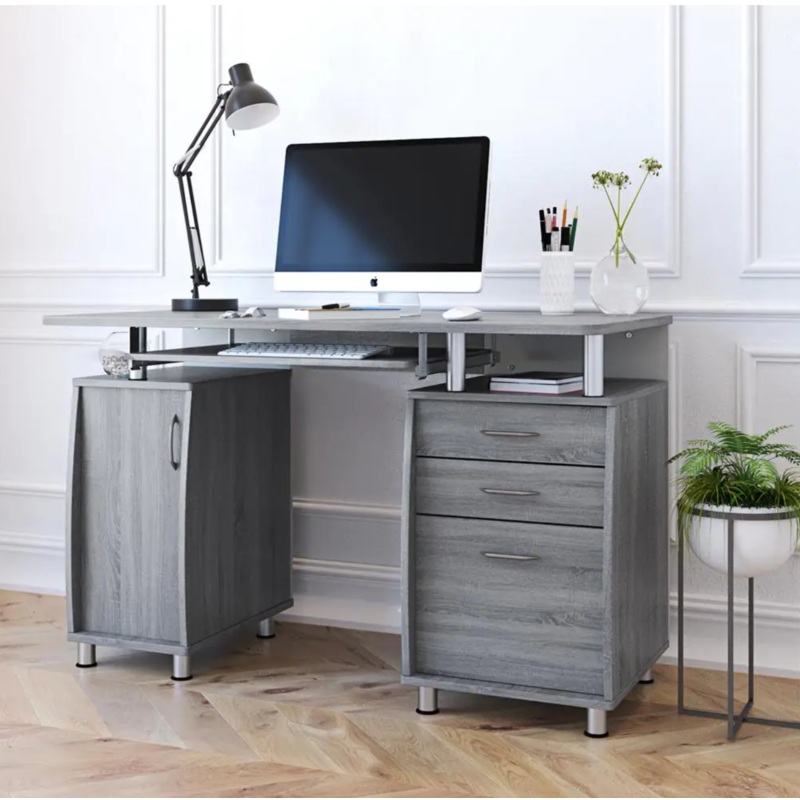TECHNI MOBILI RTA-4985-GRY 48 in. Rectangular Gray 3 Drawer Computer Desk with Keyboard Tray
