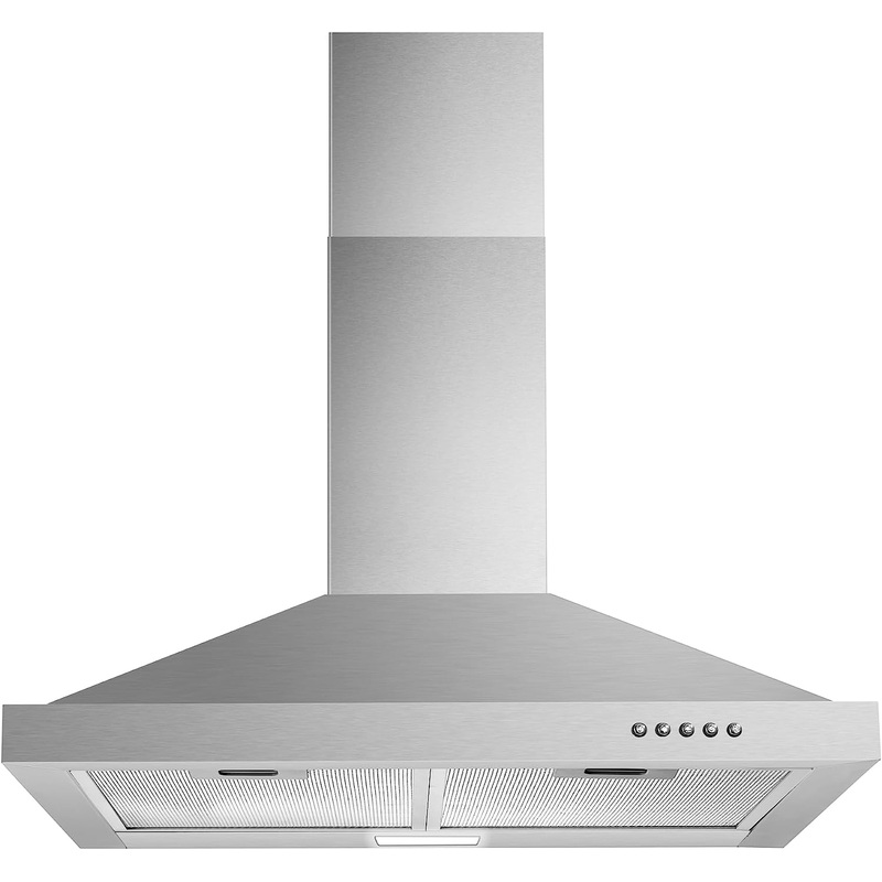 Tieasy Wall Mount Range Hood 30 inch with Ducted/Ductless Convertible Duct, Stainless Steel Chimney-Style Over Stove Vent Hood with LED Light, 3 Speed Exhaust Fan, 450 CFM