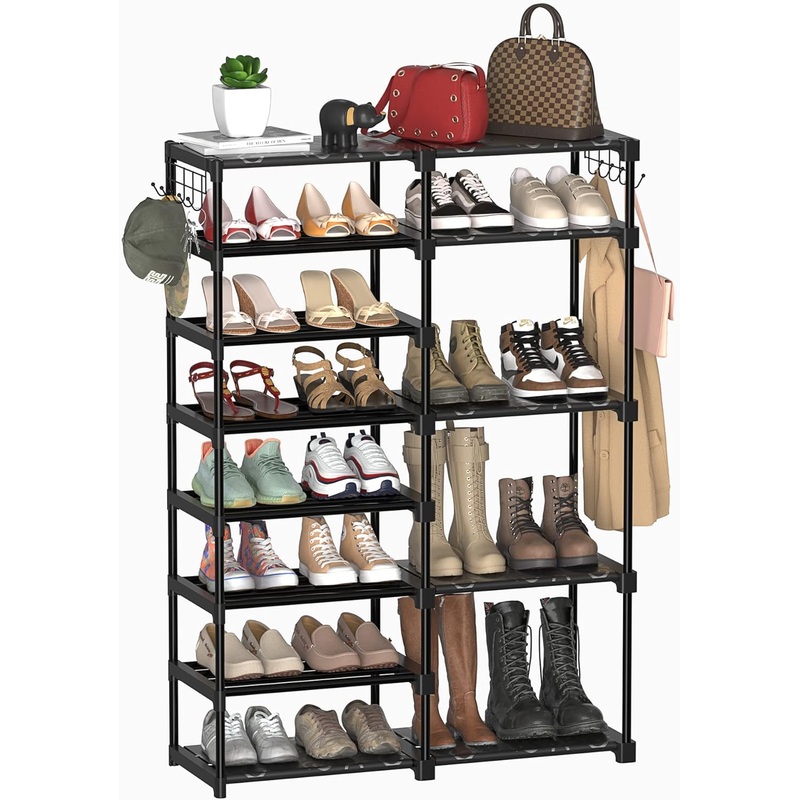 TIMEBAL 8-Tier Shoe Rack Storage Organizer 25-28 Pairs Shoes and Boots Shelf Organizer, Removable & Dust Large Shoe Rack, Stackable Shoe Rack for Boot & Shoe Storage