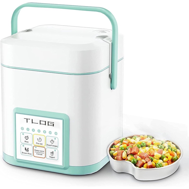 TLOG Mini Rice Cooker 2.5 Cups Uncooked, Healthy Ceramic Coating Portable Rice Cooker, 1.2L Travel Rice Cooker Small for 1-3 People, Personal Rice maker, Food Steamer, 12 Hours delay timer, Multi-cooker for Grains, Oats