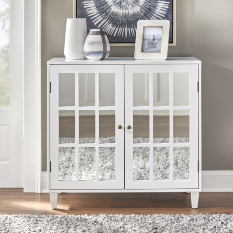 TMS Alonzo Farmhouse Mirrored Door Sideboard, 35.5 wide x 34 high, White