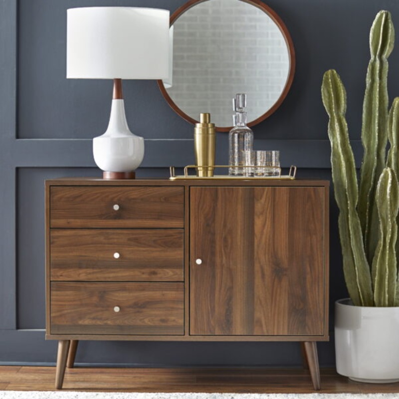 TMS Carroll 40 Wide Mid Century Modern Dining Room Sideboard Buffet, Walnut Finish