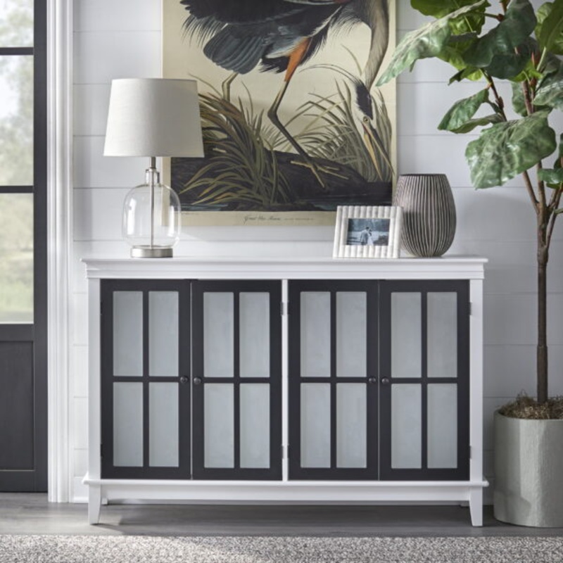 TMS Hampshire Two-Tone Buffet Sideboard, White/Black with Tempered Glass Doors