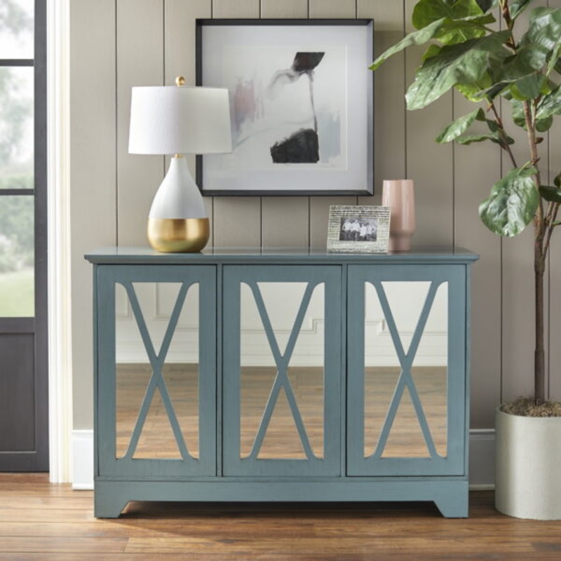 TMS Reflections Buffet Console with Mirrored Doors, Blue