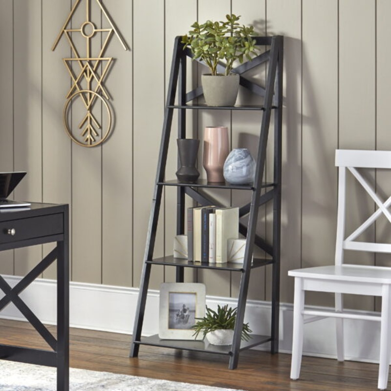 TMS X 4-Tier Shelf, Ladder Bookcase, Black