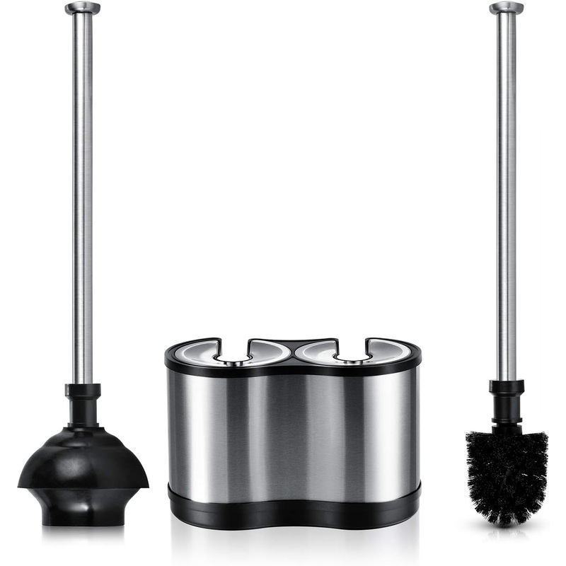 ToiletTree Products Modern Deluxe Freestanding Toilet Brush and Plunger Combo (Stainless Steel, Brush and Plunger Combo Set 4.5 x 9.75 x 18.5)