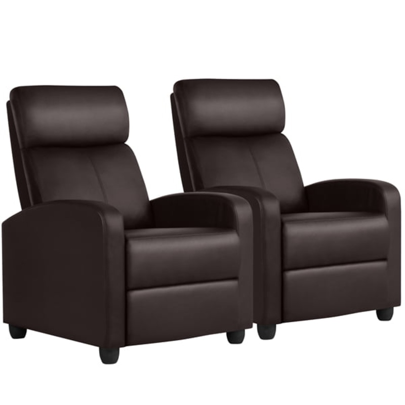 Topeakmart 2pcs Adjustable Recliner Chair PU Leather Reclining Sofa Pocket Spring Home Theater Brown