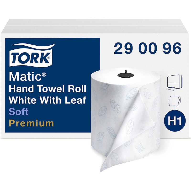 Tork Matic Soft Hand Towel Roll, White, Premium, H1, Quick-Absorbing, Long-Lasting, Thick 2-Ply, 6 Rolls x 575 ft, 290096