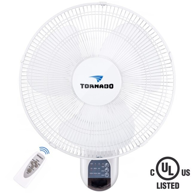 Tornado Fans Wall Fan 16-Inches Plug-In Oscillation Indoor White Wall Mounted Fan
