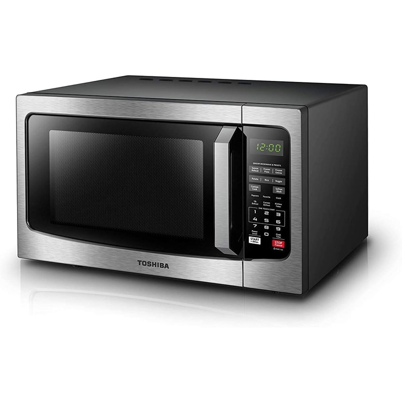 TOSHIBA EM131A5C-SS Countertop Microwave Oven, 1.2 Cu Ft with 12.4 Turntable, Smart Humidity Sensor with 12 Auto Menus, Mute Function & ECO Mode, Easy Clean Interior, Stainless Steel & 1100W
