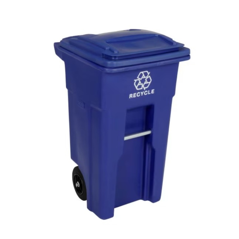 Toter ANA32-02BLU 32-Gallon Blue/Recycle Resin Wheeled Outdoor Hinged Lid Trash Can