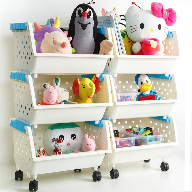 Toys Chest Large Baskets Storage Bins Organizer with Wheels For Kids Can Move EverywhereNatural/Primary (Primary Collection)(6 White)