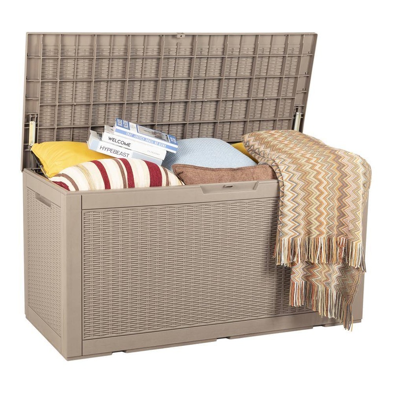 Tozey T-PSB1380RGY 100 Gal. Waterproof Gray Large Resin Deck Box Outdoor Lockable