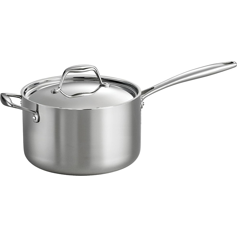 Tramontina Covered Sauce Pan with Helper Handle Stainless Steel Tri-Ply Clad, 4-Quart, 80116/024DS