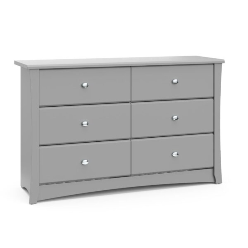 Storkcraft Crescent 6 Drawer Modern Double Dresser Pebble Gray
