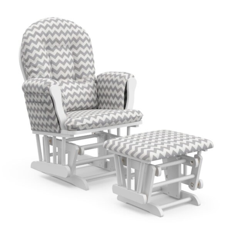 Storkcraft Hoop Nursery Glider and Ottoman, White with Gray Chevron