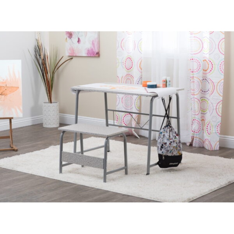 Studio Designs Project Center 2-Piece Metal Art Desk and Bench, Gray