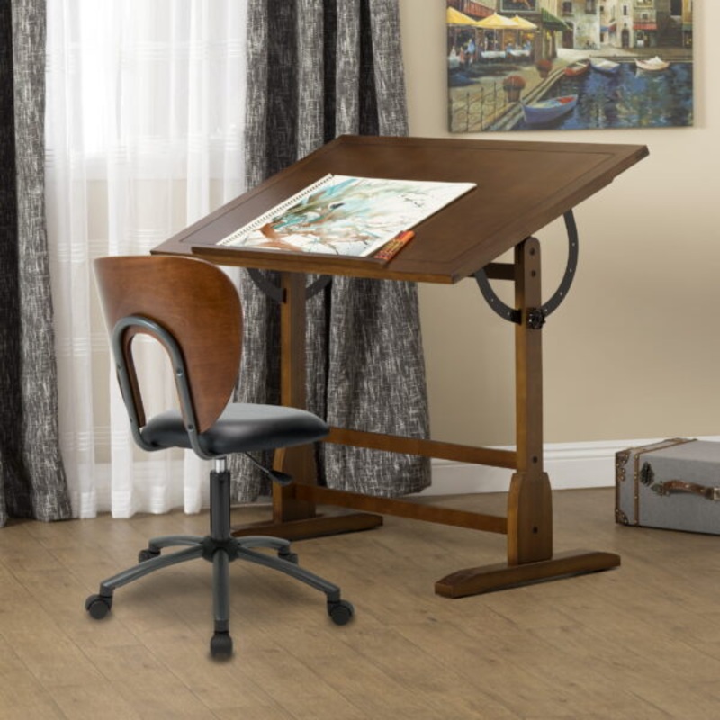 Studio Designs Vintage Solid Wood Drawing/Drafting Table with 42 x 30 Adjustable Tilting Top