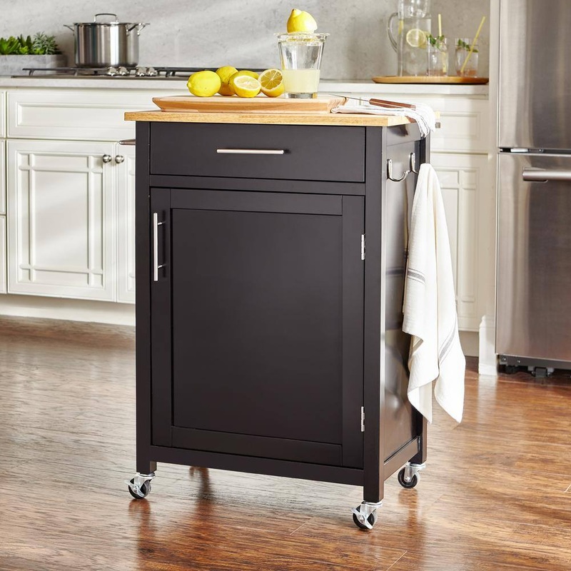 StyleWell SK17787Cr2-BBB Glenville Small Black Rolling Kitchen Cart with Butcher Block Top and Single-Drawer Storage (24 in. W )