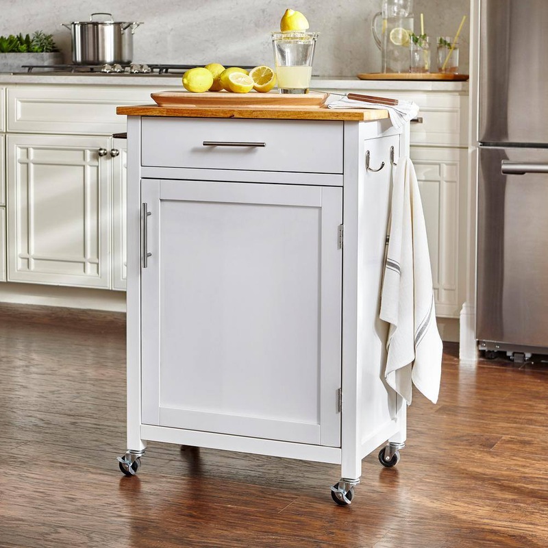 StyleWell SK17787Cr2-BBW Glenville Small Cream White Rolling Kitchen Cart with Butcher Block Top and Single-Drawer Storage (24 W )