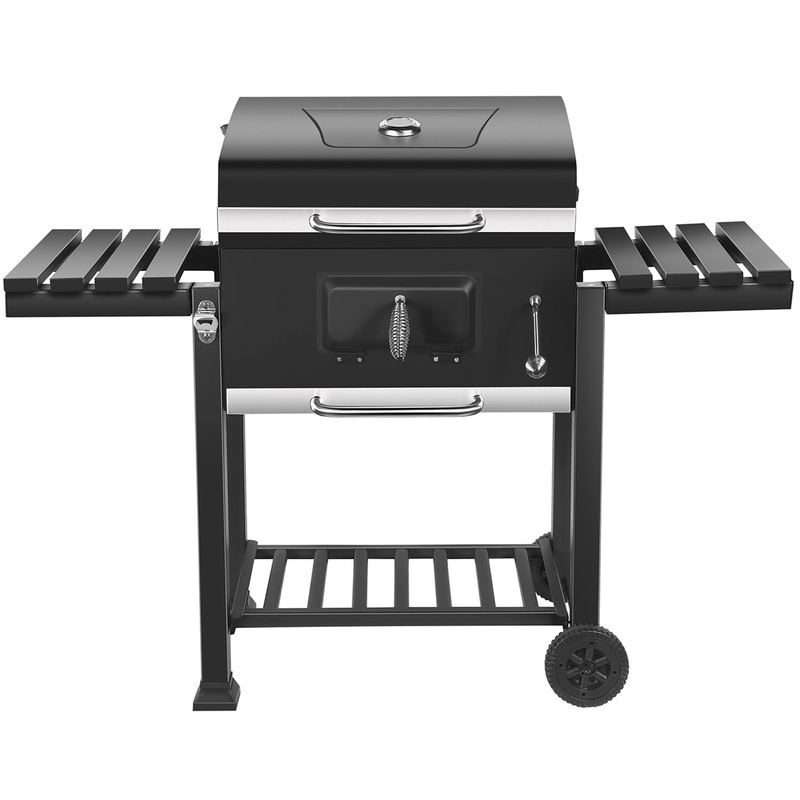 SUGIFT Outdoor 24 Charcoal Grill with Side Shelf and Wheels, Black