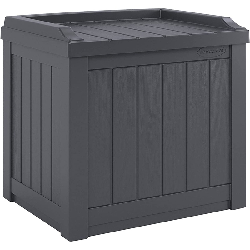 Suncast 22 Gallon Indoor or Outdoor Backyard Patio Small Storage Deck Box with Attractive Bench Seat and Reinforced Lid, Cyberspace