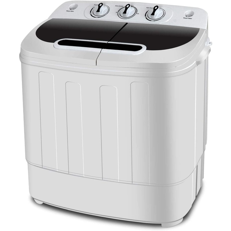 SUPER DEAL Compact Mini Twin Tub Washing Machine, Portable Laundry Washer w/Wash and Spin Cycle Combo, Built-in Gravity Drain, 13lbs Capacity for Camping, Apartments, Dorms, College Rooms, RVs and more