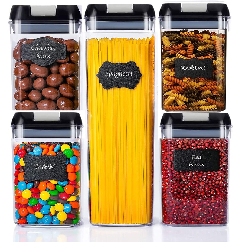 Suproot Kitchen Food Storage Pantry Organization Containers  Set of 5, BPA Free Plastic Airtight Kitchen Organization and Storage- Includes Labels and Marker