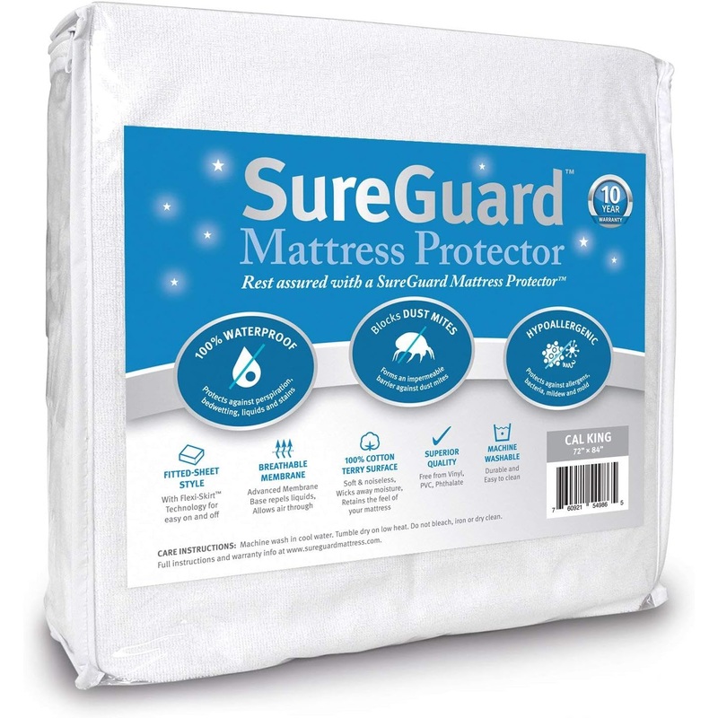 SureGuard California King Mattress Protector  100% Waterproof, Hypoallergenic  Premium Fitted Cotton Terry Cover