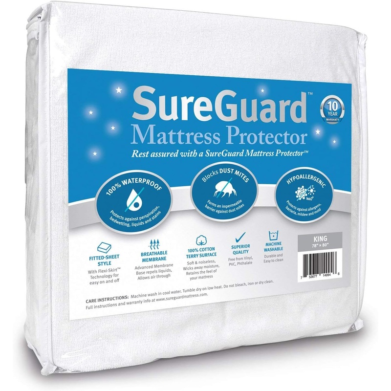 SureGuard King Size Mattress Protector  100% Waterproof, Hypoallergenic  Premium Fitted Cotton Terry Cover