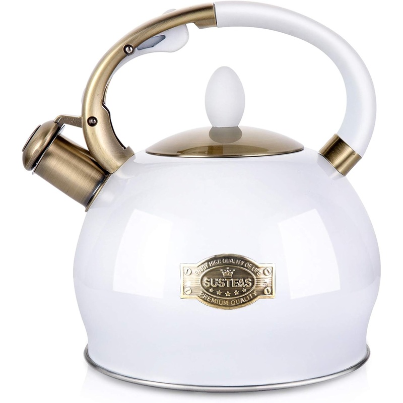 SUSTEAS Stove Top Whistling Tea Kettle  Food Grade Stainless Steel Teakettle Teapot with Cool Touch Ergonomic Handle, With 1 Silicone Pinch Mitt Included, 2.64 Quart(BLACK)