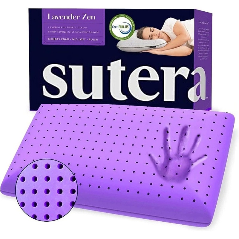 Sutera  Cooling Lavender Zen Memory Foam Pillow for Sleeping  Essential Lavender Oil Infused, Cooling Pillow with Neck, Shoulder and Back Support  Relaxing for Side, Back, Stomach Sleepers