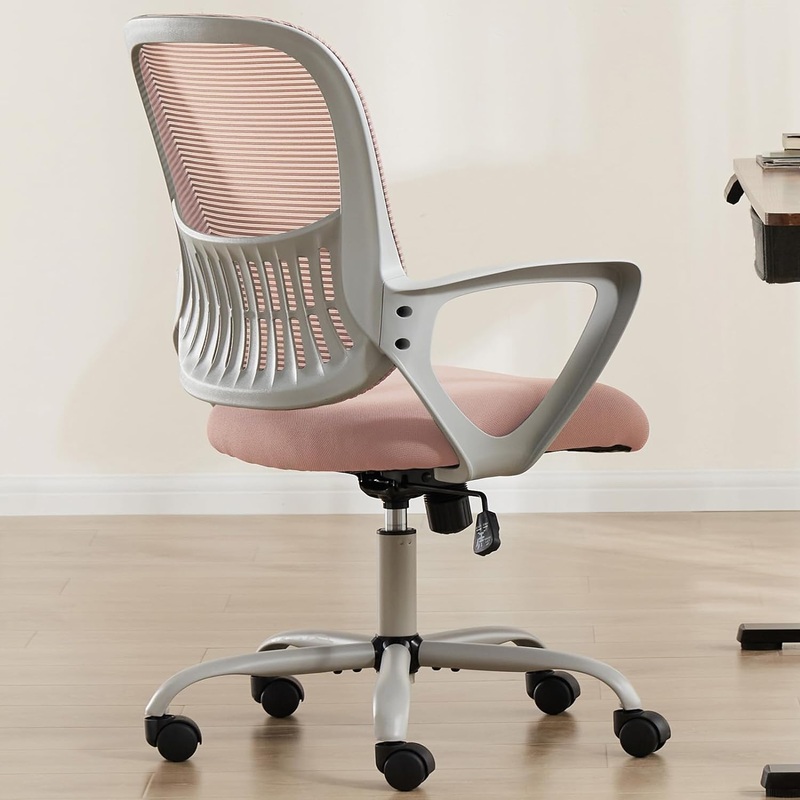 Sweetcrispy Ergonomic Office Chair with Arms, Home Office Desk Chairs with Wheels, Lumbar Support  Swivel Rolling Mesh Chair with Rock & Lock for Gaming- Computer Chair with Breathable Design (Pink)