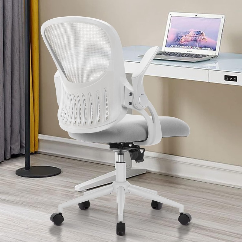 Sweetcrispy Office Chair Ergonomic Home Office Desk Chairs, Breathable Mesh Back Lumbar Support Computer Chair, Adjustable Height Swivel Task Chair with Flip-up Arms & Wheels, Black