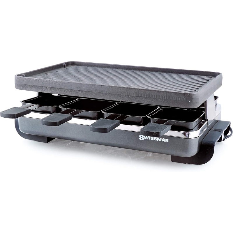 Swissmar KF-77040 Classic 8-Person Raclette with Reversible Cast Iron Grill Plate/Crepe Top, Black