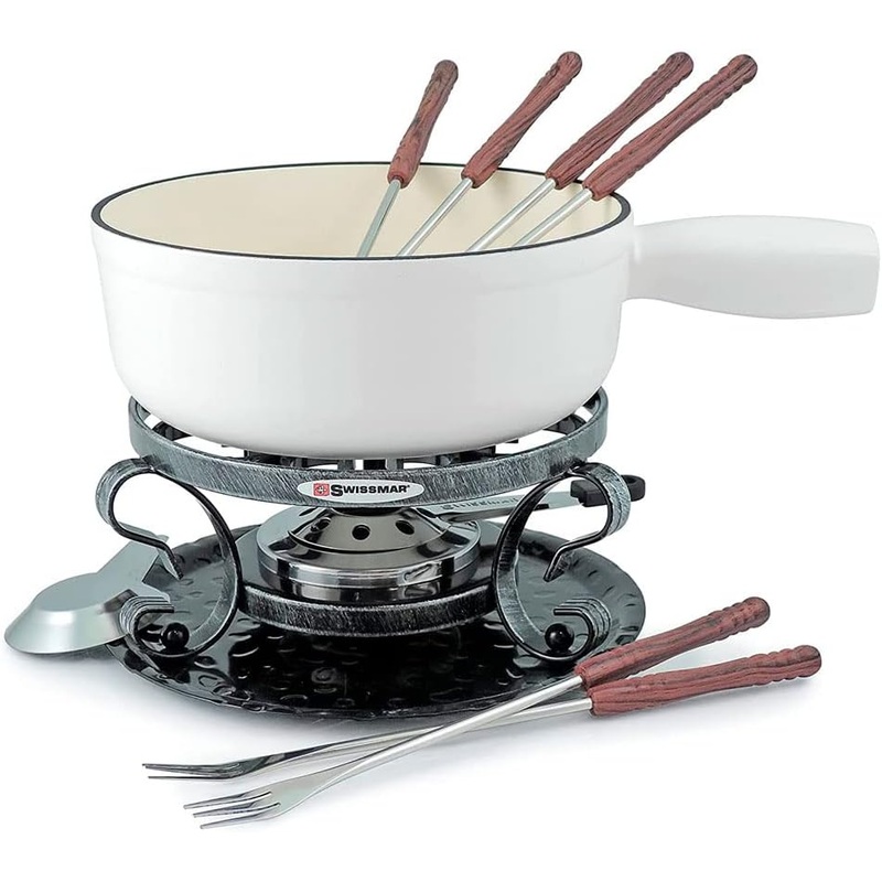 Swissmar Lugano 9 Piece Cast Iron Fondue Set  Matte White