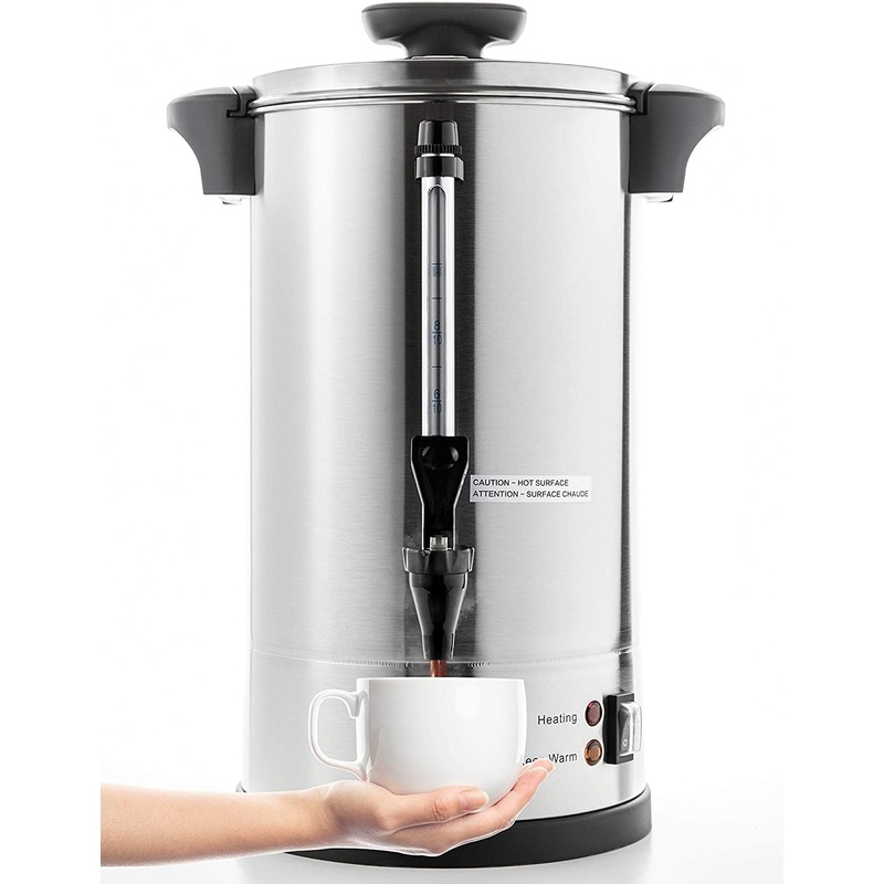 SYBO 2024 UPGRADE SR-CP-100B Commercial Grade Stainless Steel Percolate Coffee Maker Hot Water Urn for Catering, 100-Cup 16 L, Metallic