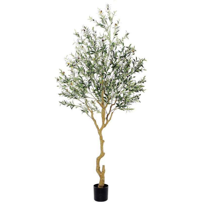 Tall Faux Olive Tree, 8ft (96in)  Realistic Potted Silk Artificial Olive Tree, Fake Olive Trees Indoor with Green Leaves and Big Fruits for Home Office Living Room Stairs Patio Decor.