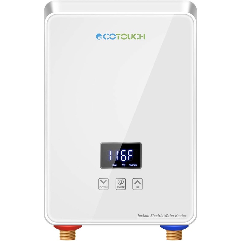 Tankless Water Heater 5.5kw 240V, ECOTOUCH Point-of-Use Digital Display,Electric Instant Hot Water Heater with Self-modulating,Overheating Protection,White