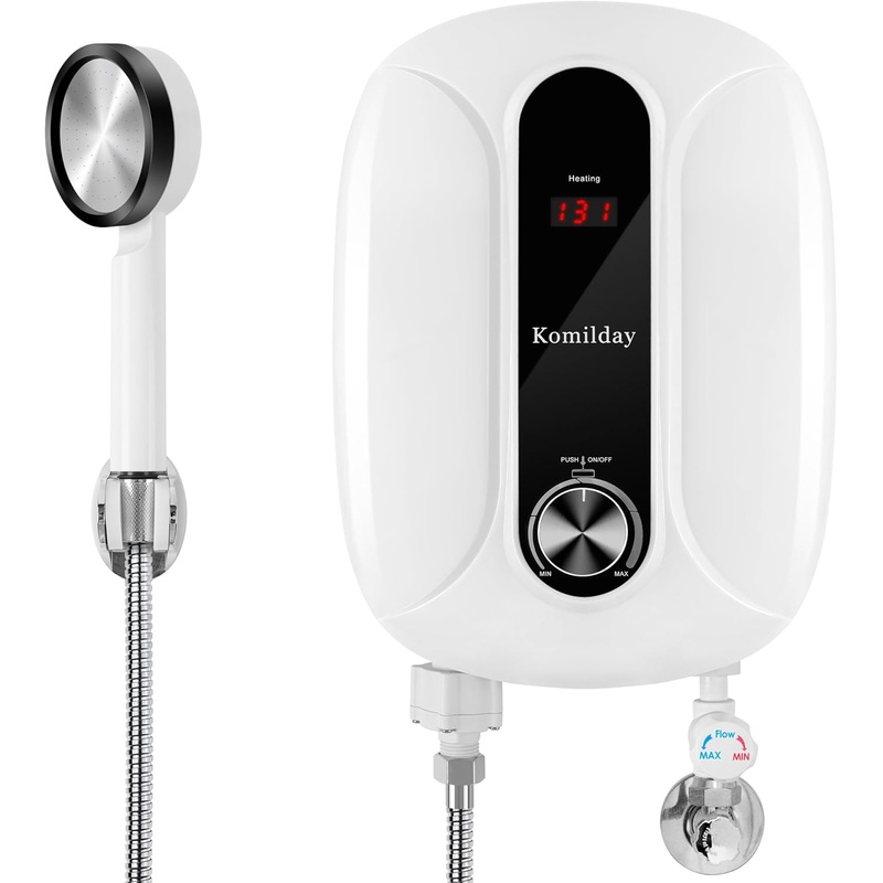 Tankless Water Heater Electric, 240v 6500W Tankless Hot Water Heater with Led Temperature Display for Bathroom or Kitchen,Instant Water Heater Electric with Overheating Protection,Water Heater-White