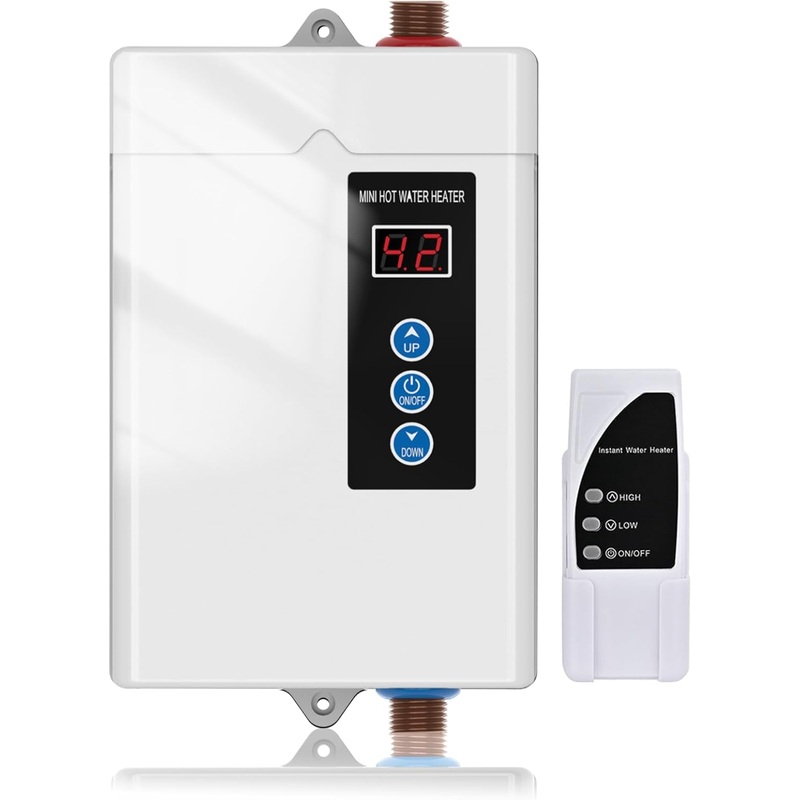 Tankless Water Heater Electric, 3000W 110V Instant Hot Water Heater Under Sink, On Demand Water Heater With Remote Control, Mini Water Heater Electric Tankless Under Sink for RV, Kitchen (White)