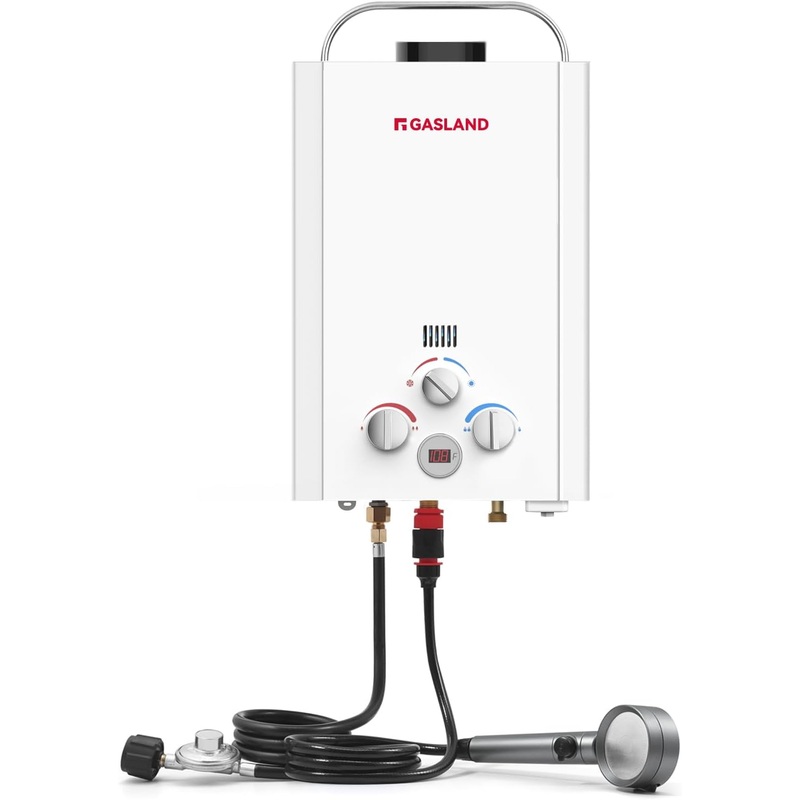 Tankless Water Heater, GASLAND Outdoors BE158 1.58GPM 6L Portable Gas, Propane Water Heater, Overheating Protection, Easy to Install, Use for RV Cabin Barn Camping Boat, White