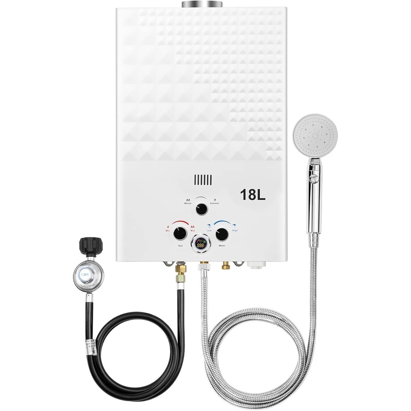 Tankless Water Heater Propane 5.26GPM 20L Outdoor Portable GasHot Water Heater Instant Propane Water Heater with Digital Display Multi-Protection for Camping Trips Boat Cabins